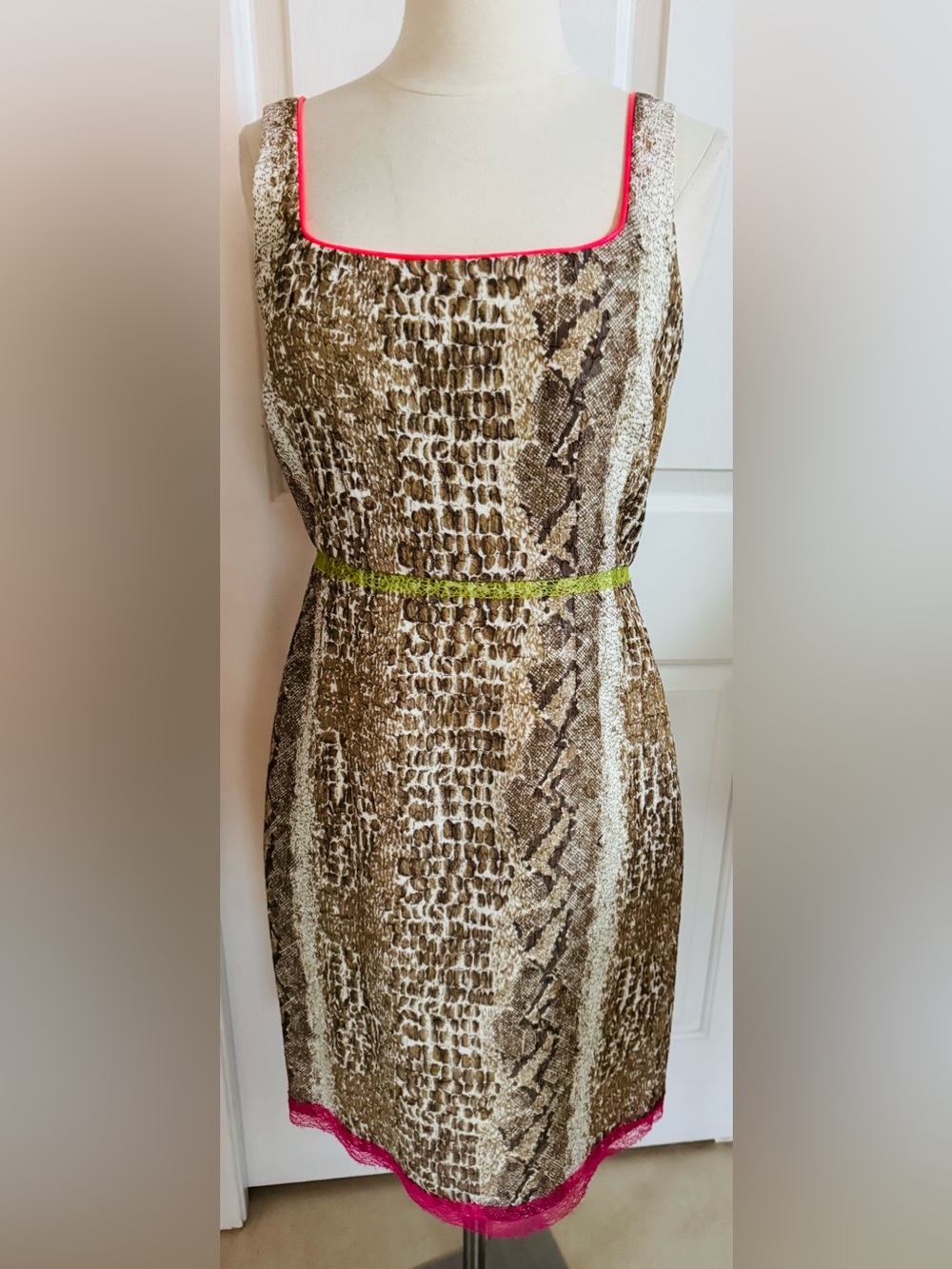 T Tahari Snake-Print Midi Dress in Brown and Cream